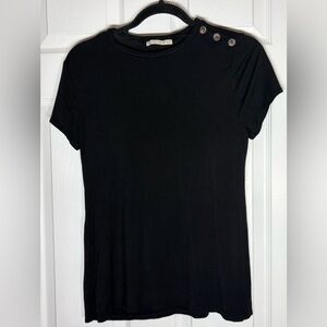 Active USA Black Short Sleeve Top with Button Accents